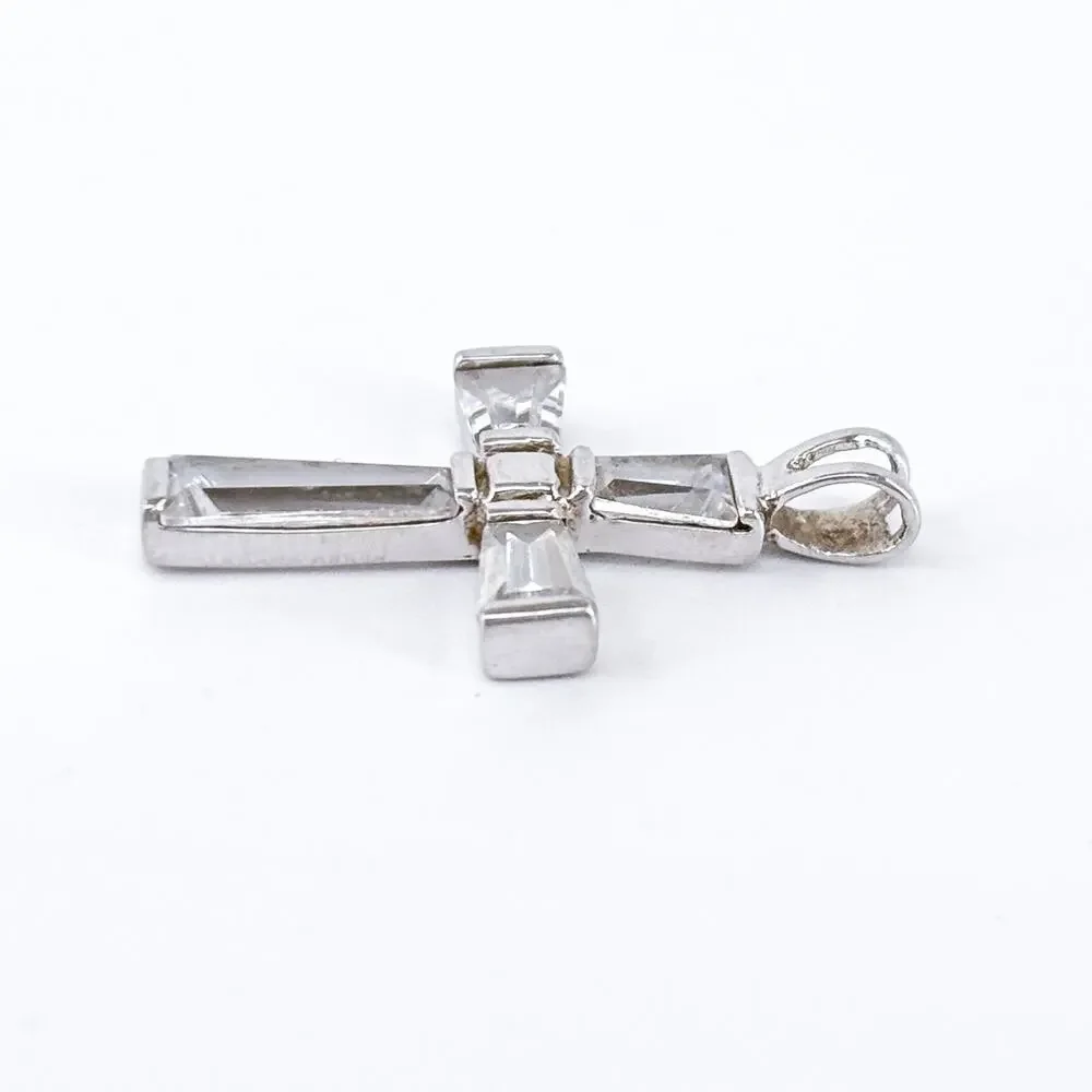Vintage Sterling Silver Cubic Zirconia Cross Pendant | Christian Faith Jewelry